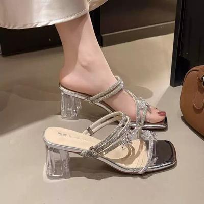 New Water Diamond Shoes High Heels Women's Shoes Thick-heeled Flip-flops