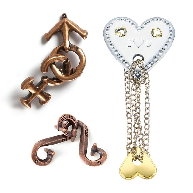Magic Baffling Metal Brain Teaser Puzzle Set 3Pcs Disentanglement Educational Toys Adults Kids Funny Gifts Juegos De Ingenio