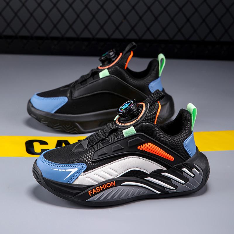 Boys Shoes 2025 New Spring and Summer Mesh Breathable Rotating Button Non-slip and Wear-resistant Children's Sports Shoes