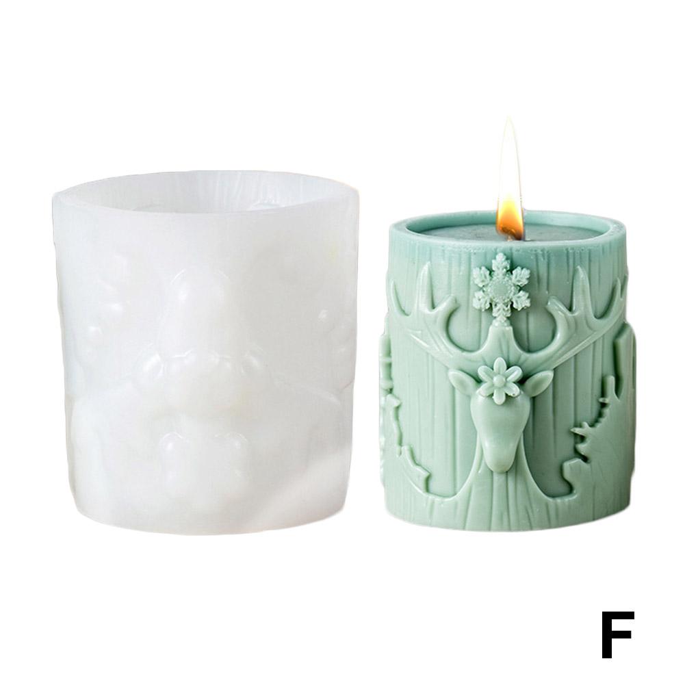 Christmas Tree Carving Pattern Cylindrical Candle Silicone Mold Reindeer Snowflake Cylindrical Elk Candle Mold Christmas Gifts