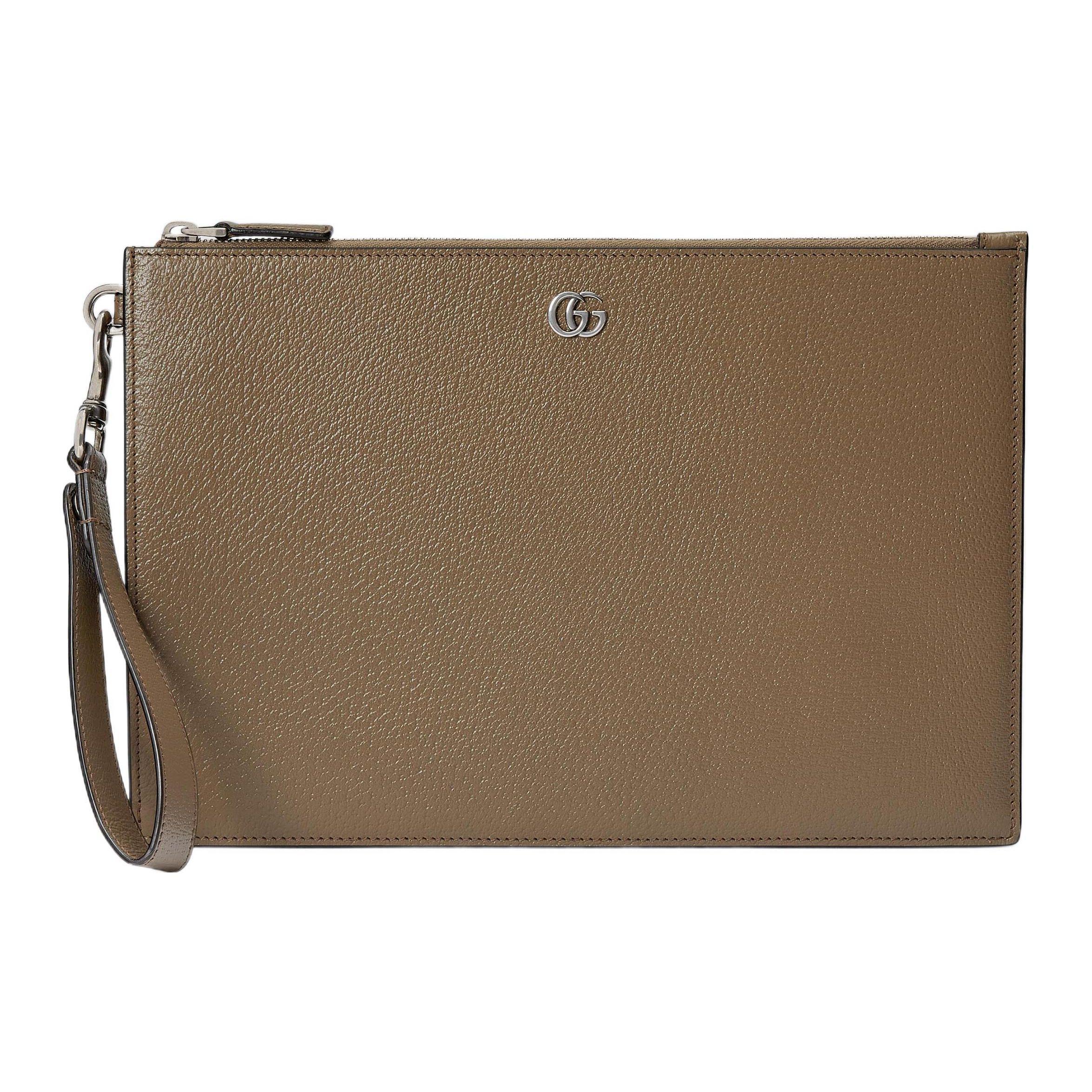 

Gucci GG Marmont Series Double G Logo Solid Color Zip Closure Leather Document Clutch Men Clutch 475317-DJ20F-2801 Basic Set (Bag+Dust Bag)