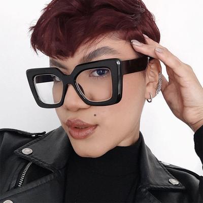 Women's Student Commuter Travel Glasses Anti-Blue Light Fashion Personality Retro Literary Classic Cat Eye Large Frame Plain Glasses