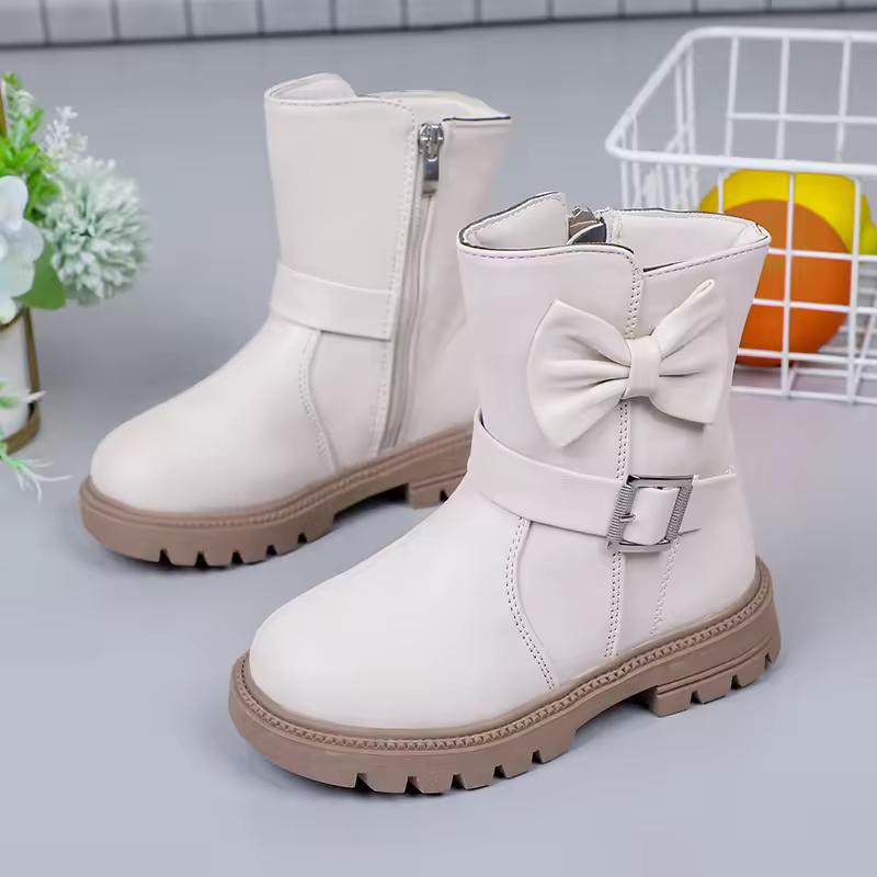 Autumn and Winter Girls Boots Bow Kids Buckle Cool Solid Color Toddler Girls Shoes Children Casual Boots Versatile Martin Boots
