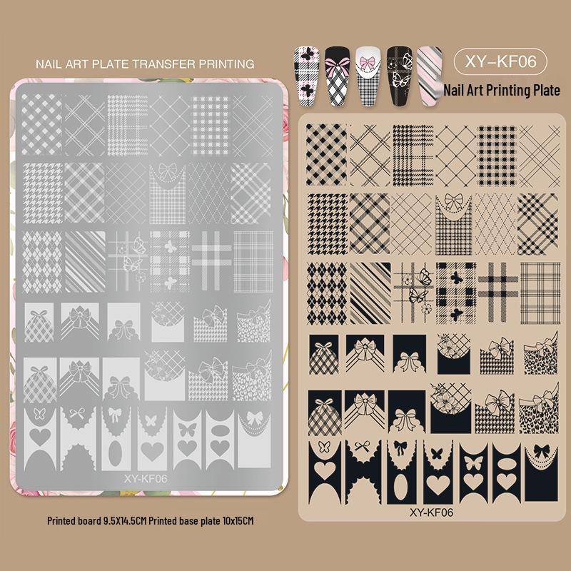 New Style Cross-Border Nail Art Stamping Template: Floral, Lace & Plaid Designs