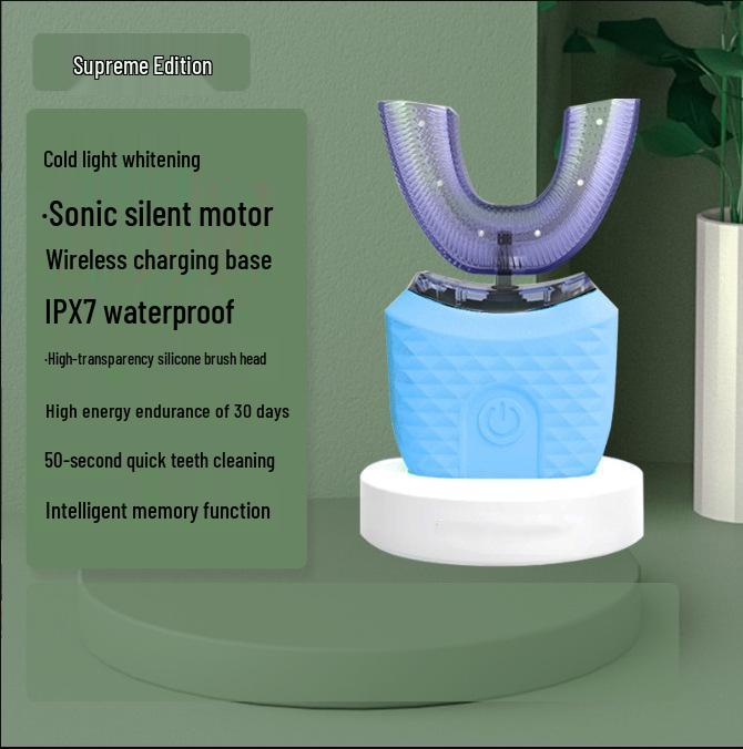 Adult U-Shaped Electric Sonic Toothbrush with Timer and Soft Silicone Bristles