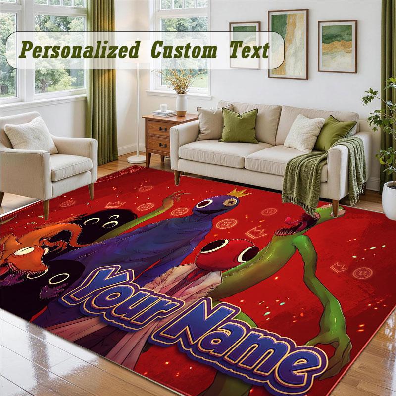 Crystal Velvet Square Rug Custom NameRainbow Friends Pattern Non Slip Home Floor Decor Rug