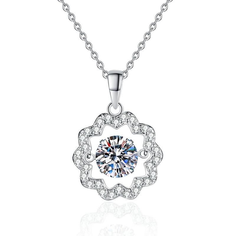 Moissanite Pendant Necklace Women 1ct Sparkling Flower Design Fashion Commute