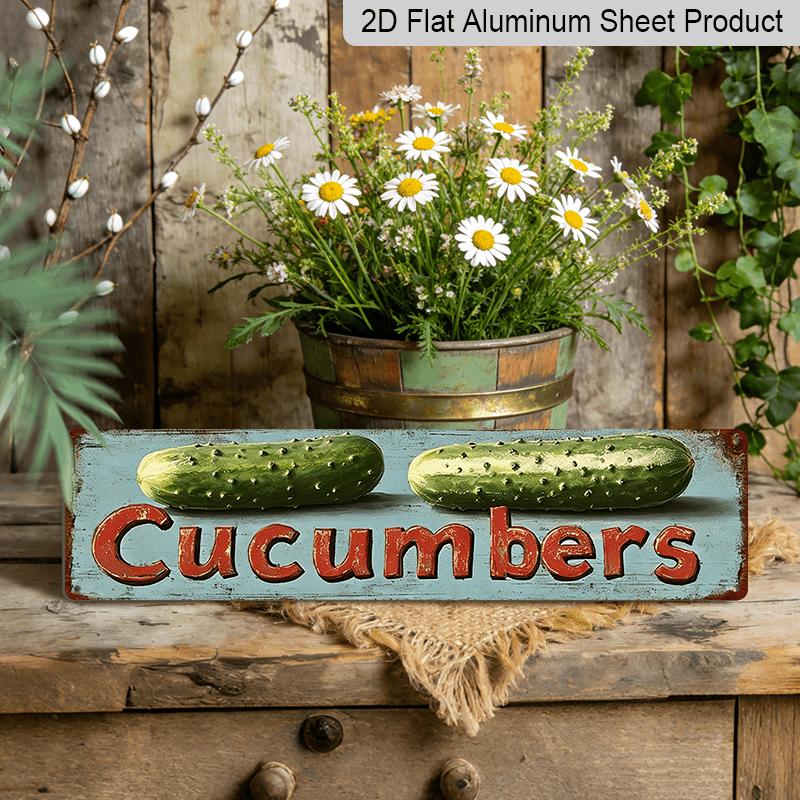 2D Flat, 1pc, 3.94 X 15.74 Inches Aluminum Decorative Sign - Retro Cucumbers Metal Sign - Vintage Pickle-Themed Wall Decor with Cucumber Art