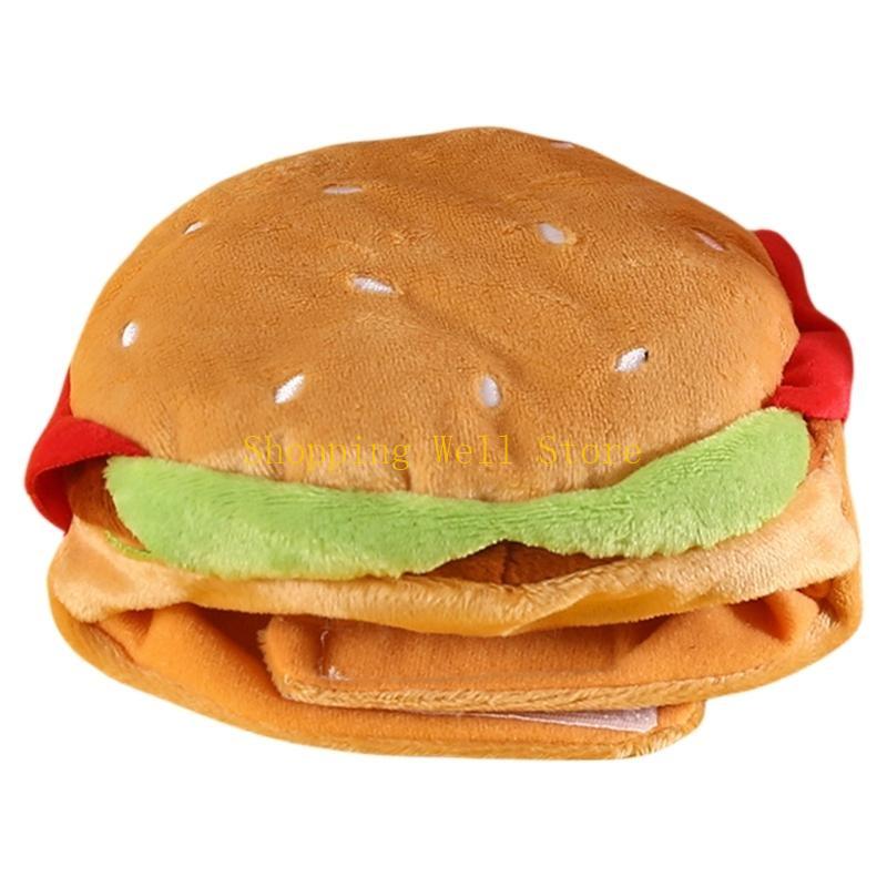 KX4B Plush Pet Hamburger Hat for Ear and Head Protections Halloweens Fun Dog Hat for Small Dogs Cats Warm Winter Headgear Hat