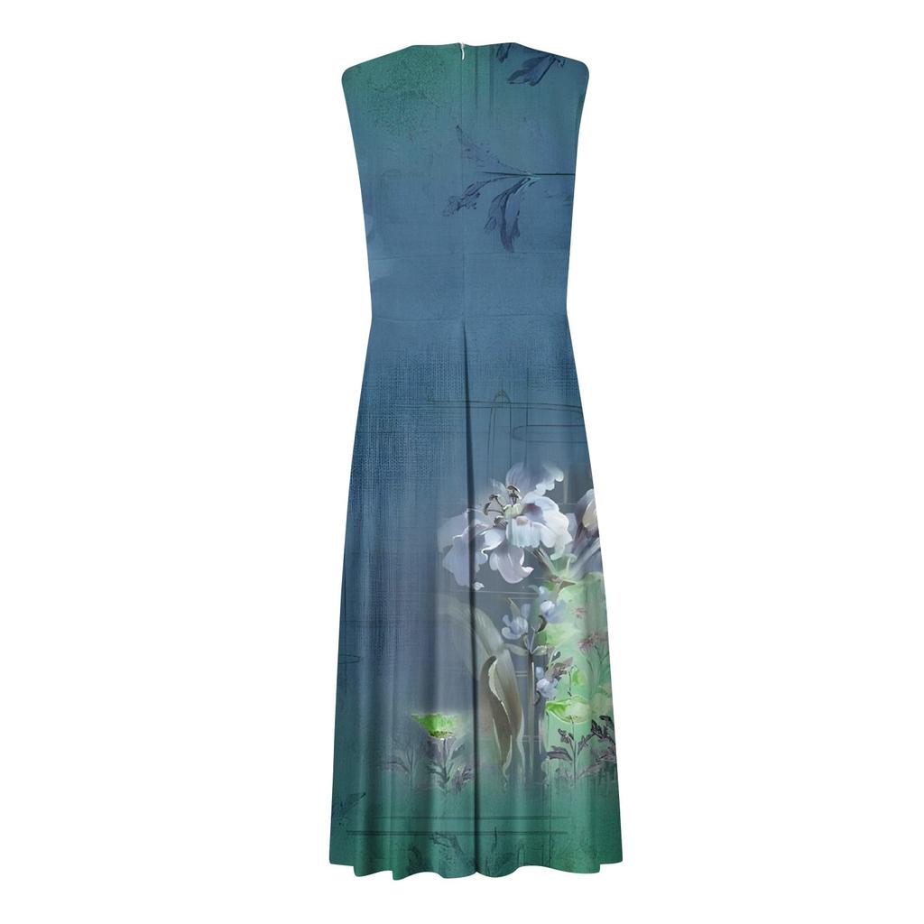 Women's Long Dress Maxi Dress Casual Dress Summer Casual Sleeveless V Neck Boho Waist Retro Printed Dress