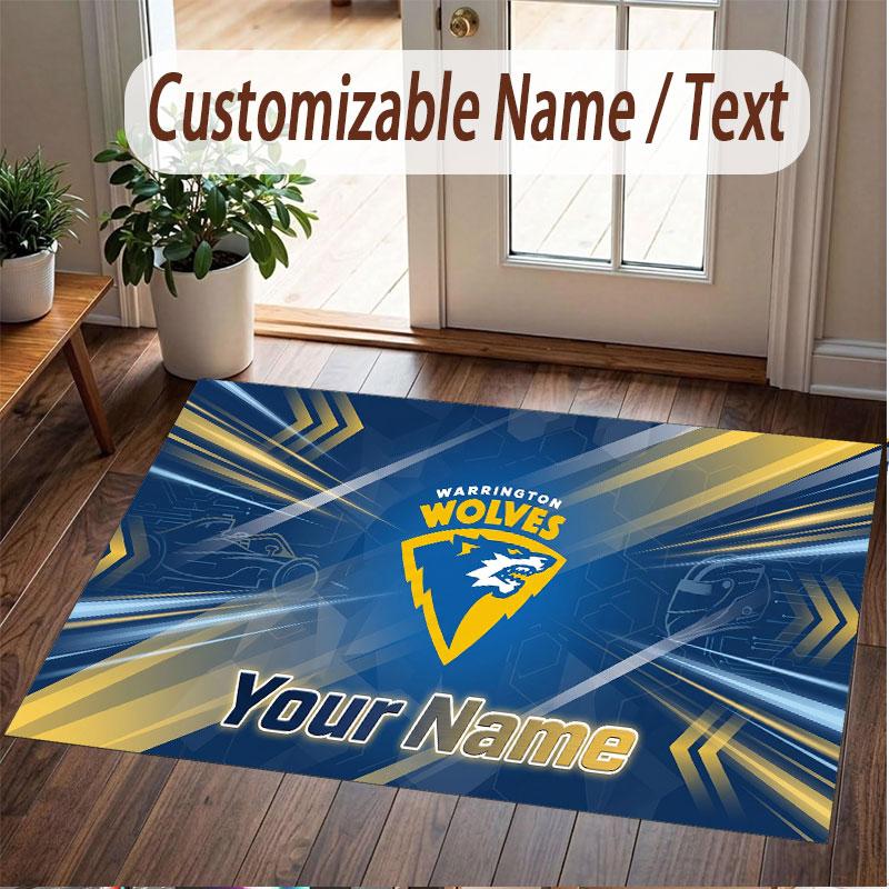 Custom Rug Warrington Wolves Pattern Print Name Text Soft Non‑Slip Floor Carpet for Home Indoor Decoration