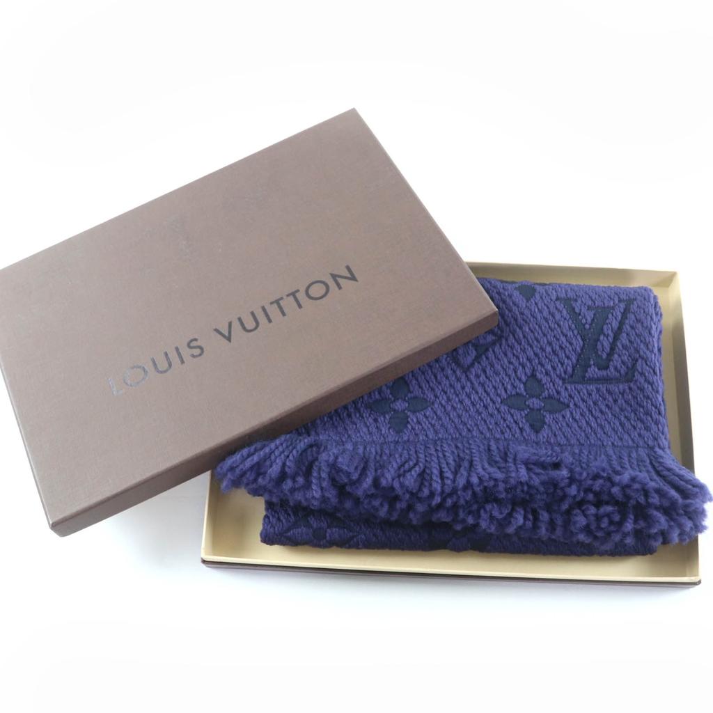 Great LOUIS VUITTON Scarf Echal Progomania Fringed knit purple wool Women M75703 Used