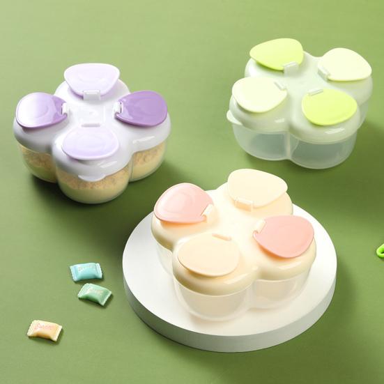 720ML Portable Milk Powder Dispenser with 4 Compartments No-Spill Baby Formulas Dispenser Storage Box Travel Infant Kids Snack Food Container