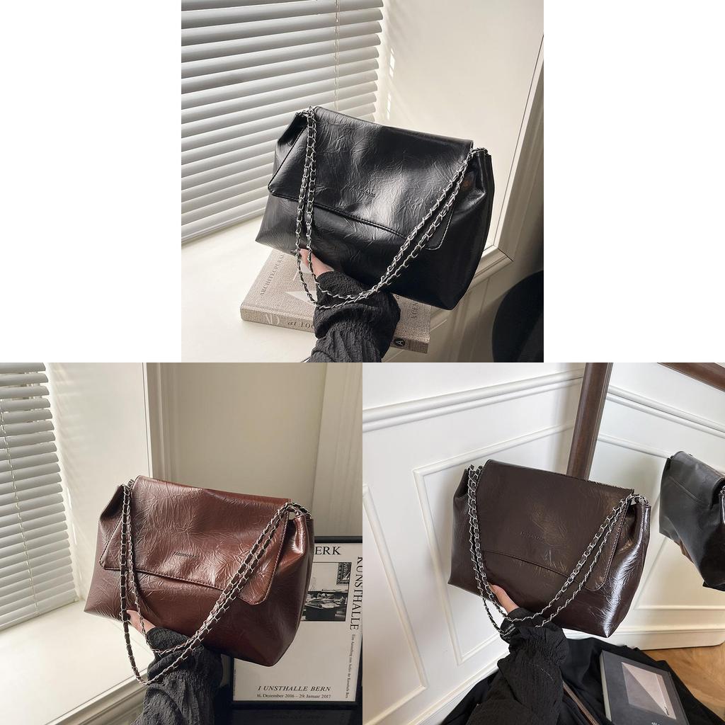 Casual Pu Large Tote Bag With Chain Handle For Streetwear And Daily Carrying