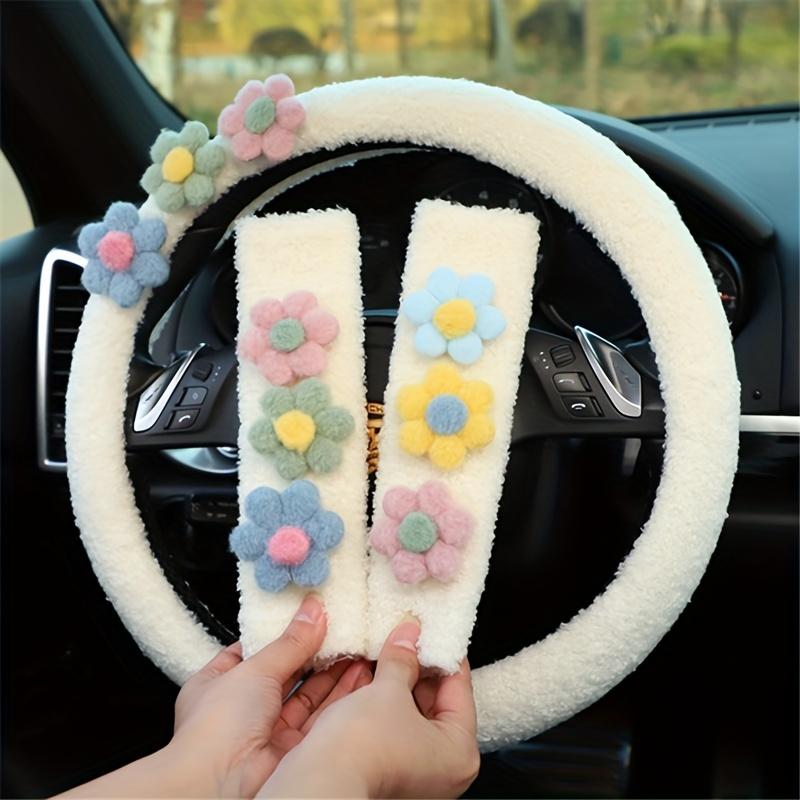 4pcs Adorable and Elegant Flower Car Seat Belt Shoulder Protector - Creative Plush Insurance Cover