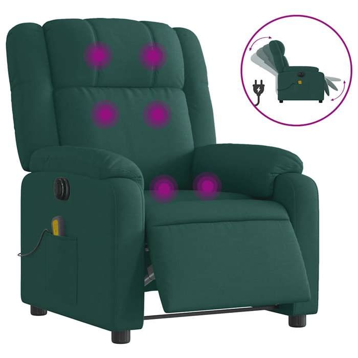 VidaXL Electric Reclining Massage Armchair Dark Green Fabric 3205196
