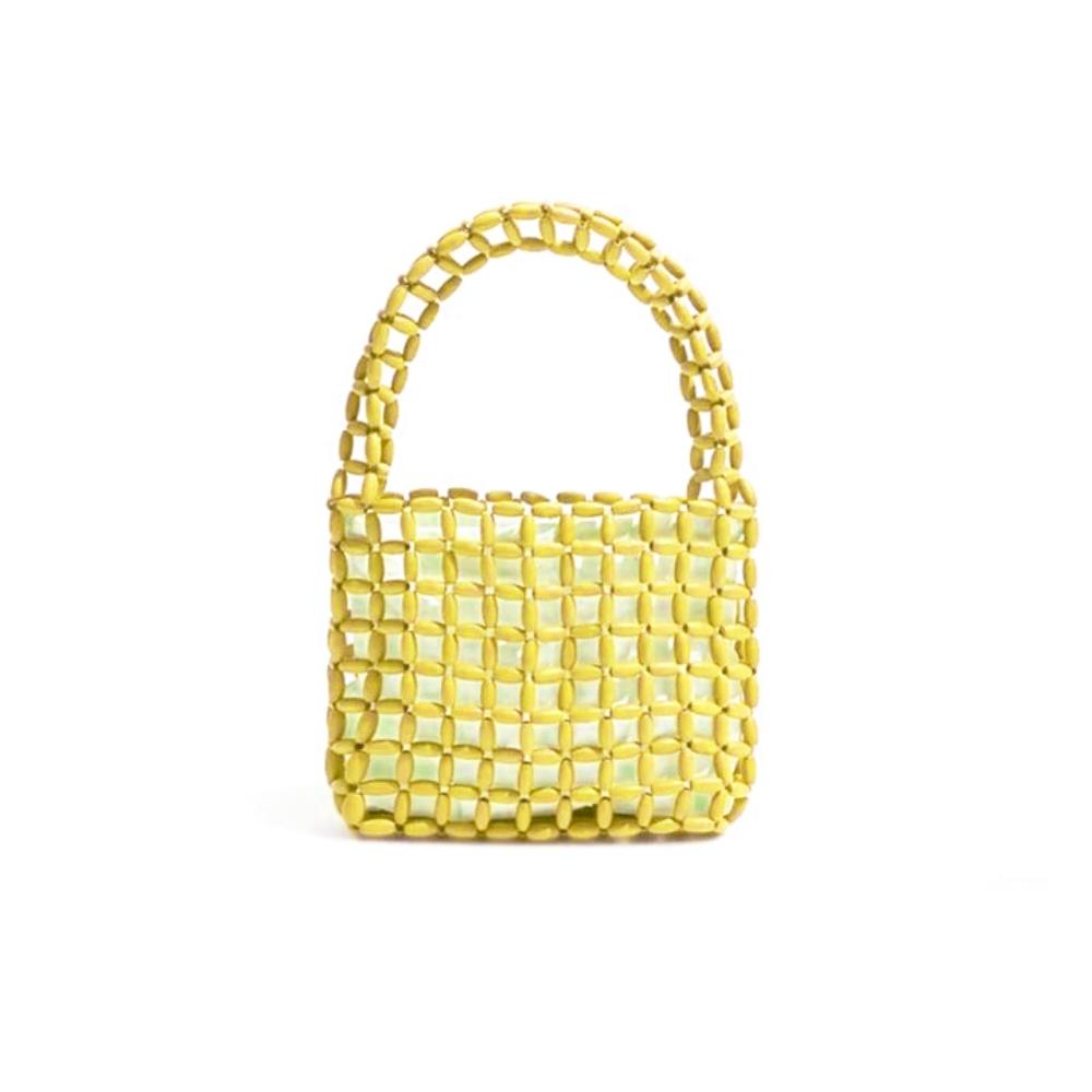 

Pure Color Beaded Woven Bag Vintage Openwork Bag Simple Hollow Out Bag Vacation Beach жёлтый