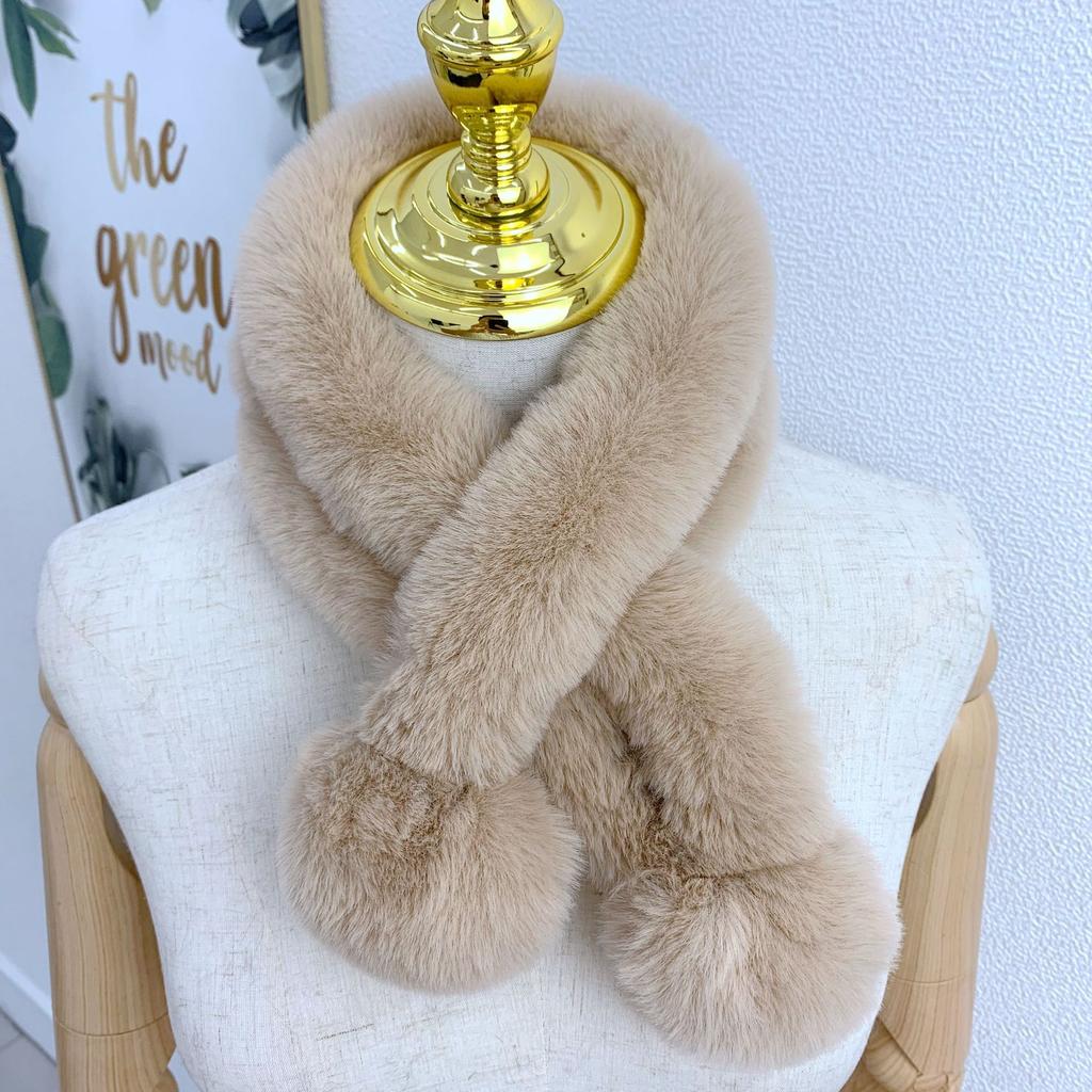 Scarf Women's Autumn and Winter New Fur Rabbit Plush Thickened Warm Scarf Solid Color Hairball Cross Student Children