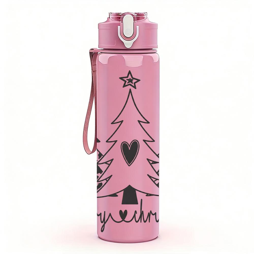 1PC Plaid Christmas Tree 750ml Color Plastic Sports Water Bottle Leakproof Flip Straw Lid Suitable for Sports Office Home Use
