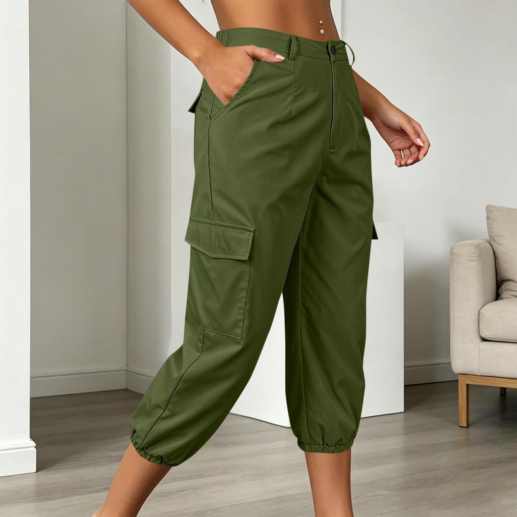 Women Casual Cargo Pants with Pockets Elastic Hem Adjustable Waistband Lightweight Durable Fabric Relaxed Fit