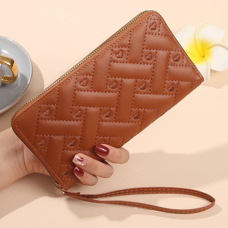 Women's Pu Leather Wallets Credit Card Holder Long Zipper Clutch Female Coin Purses Heart Embroidery Money Bag Wristlet Handbag