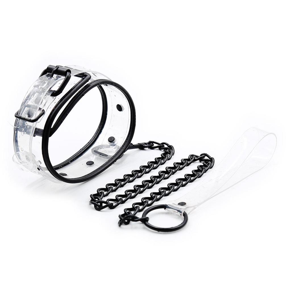 Transparent Leather Bondage Set: Handcuffs, Foot Cuffs, Neck Cuffs, and Dog Leash Collar