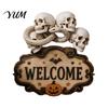 Entrance Door Ornament Halloween Wooden Welcome Sign, Spooky Skull Frog Crow Witch Hanger, Festive Holiday 2D Wall Hanging Sign for Home Party