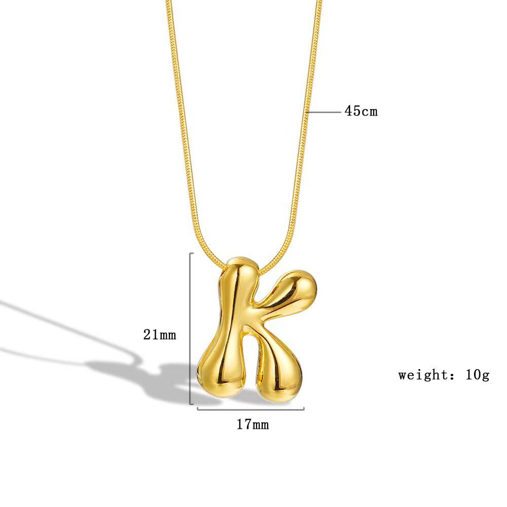 Chubby 26-Letter Balloon Pendant Necklace, Gold-Plated Stainless Steel