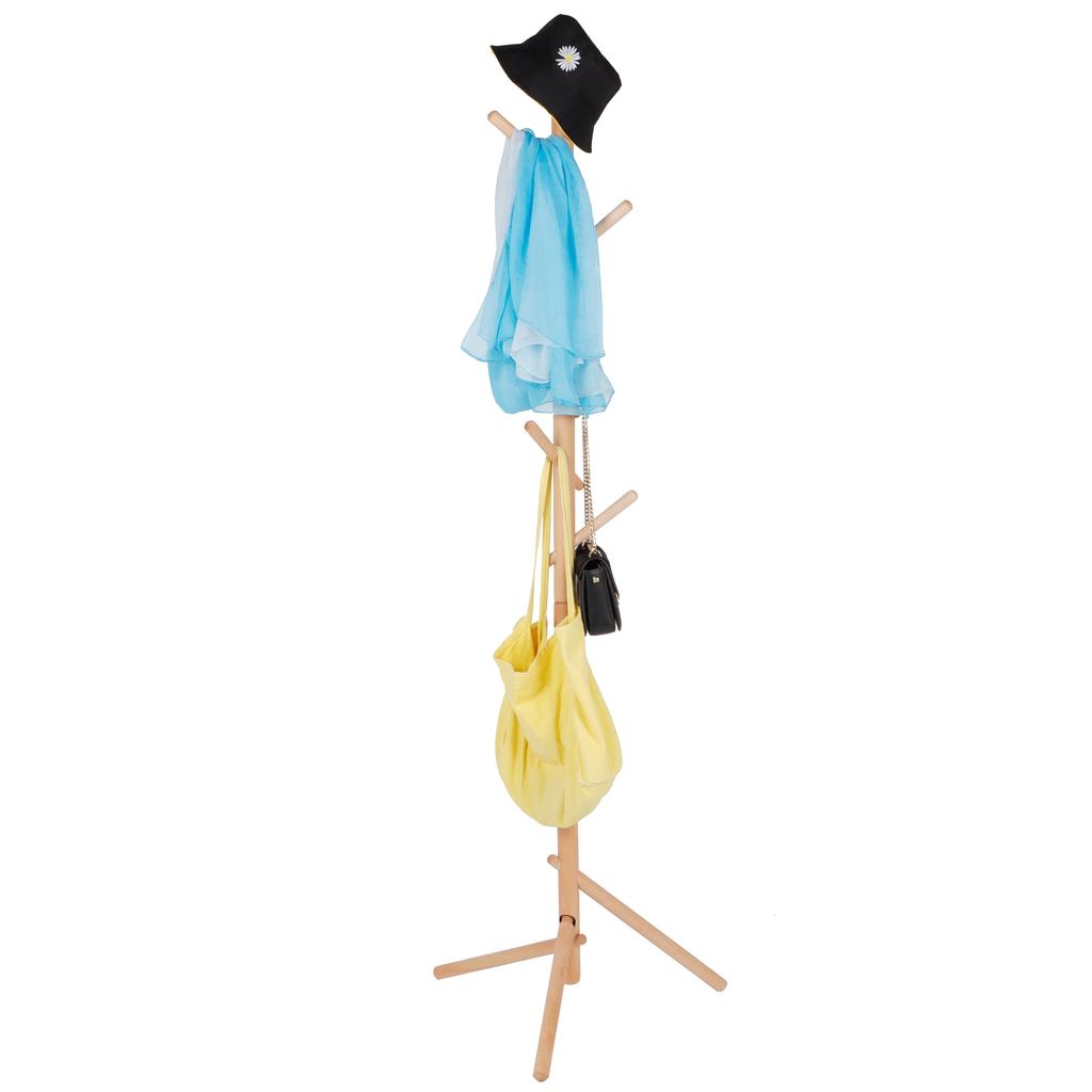 Wolnostojący drewniany stojak na płaszcze, wieszak na kapelusze z 6 haczykami do dekoracji przedpokoju