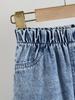 Girls' 2-Piece Casual Outfit: Cute & Comfortable Snowflake-Wash Denim Shirt-Jacket with Large Bow Collar and Loose Straight-Leg Jeans