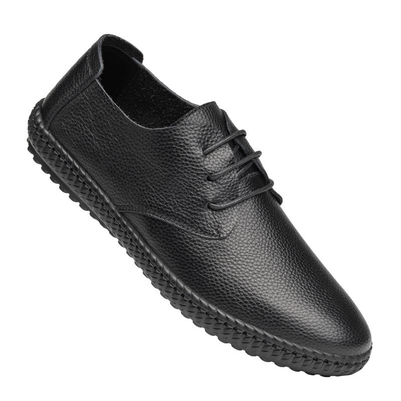Men's Casual Rubber Soled Leather Shoes Top Layer Cowhide Lace Up Leather Shoes Flanged Soft Leather Round Toe Single Shoes