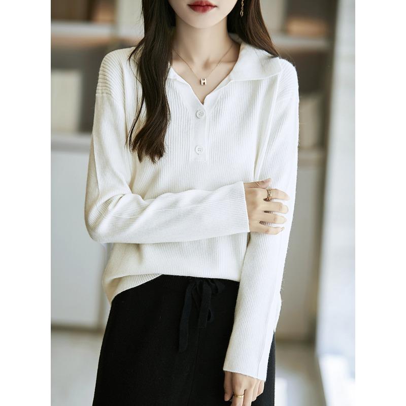 

Осень и зима новый женский трикотажный свитер с длинным рукавом и V-образным вырезом, пуловер с застежкой на завязках, модный универсальный базовый свитер XXL белый