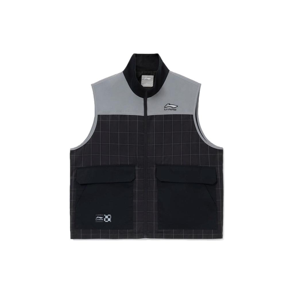 Li Ning Color Block Reflective Zipper Stand Collar Loose Vest Men Vests Black AMDS001-1