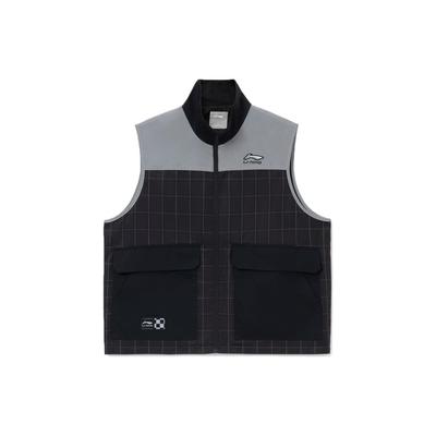 Li Ning Color Block Reflective Zipper Stand Collar Loose Vest Men Vests Black AMDS001-1