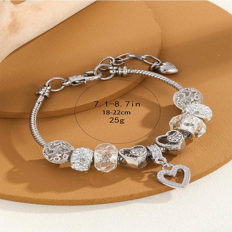 Adjustable Heart Beaded Bracelet DIY Craft Jewelry with Crystal Diamond Ball Alloy Glue Rhinestone Charms