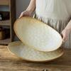Retro Coarse Pottery Large Plate Japanese Boat Plate Household Fruit Plate Tableware Large Vegetable Plate Restaurant Plate Large Fish Plate