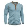 Men's Henry Neck Knit Long Sleeve T-Shirts Color Block Ribbed Casual Slim Fit Pullover Tops Autumn Winter Thermal Undershirts Men