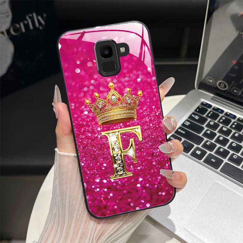 For Samsung Galaxy J6 2018 Case Fashion Letter Hard Tempered Glass Back Cover For Samsung J6 Plus J8 2018 Shockproof Phone Shell