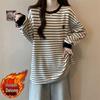 Women's Plus Size Striped Fleece Long-Sleeve Base Layer Top for Autumn and Winter