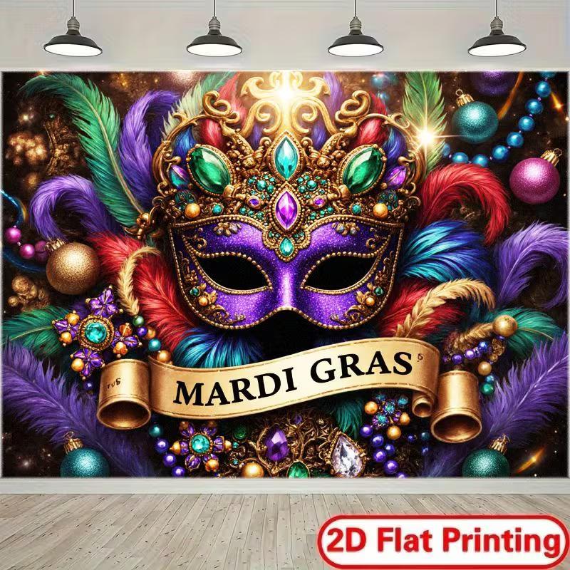 

2D Luxurious Mardi Gras Mask Backdrop for Live Streaming & Room Decor 47.2x31.5inch/120*80cm