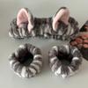 3pcs/set Leopard Print Cute Cat Ear Plush Headband Elastic Wrist Strap  For Women Girls