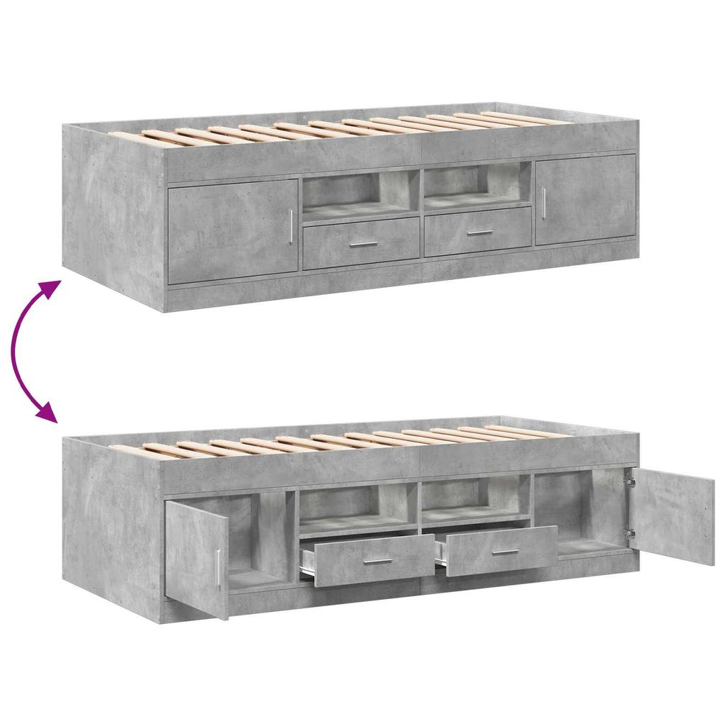 Bed Frame with Storage Concrete Grey 80 x 200 cm Engineered Wood