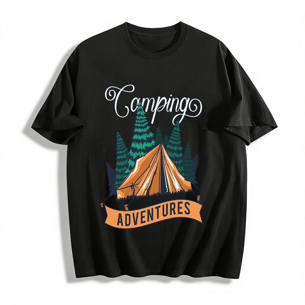 

Vintage Camping Adventure Graphic Tee Outdoor Casual Cotton Top Pure cotton T-shirt XXS