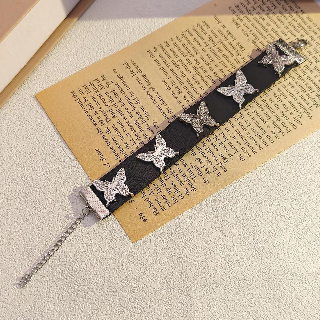 European Chic Leather Butterfly Bracelet & Necklace Set: Trendy, Luxurious, Simple, Fashionable