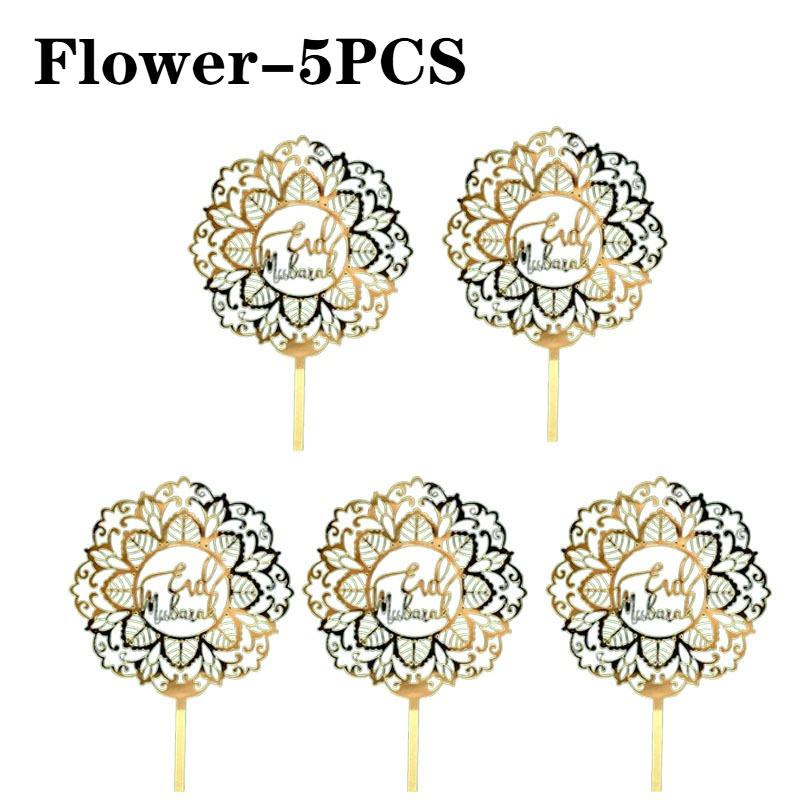 1-10PCS Eid Mubarak Golden Acrylic Cake Topper with Castle Moon Design for Ramadan Muslim Festival Party Cupcake DIY Decoration