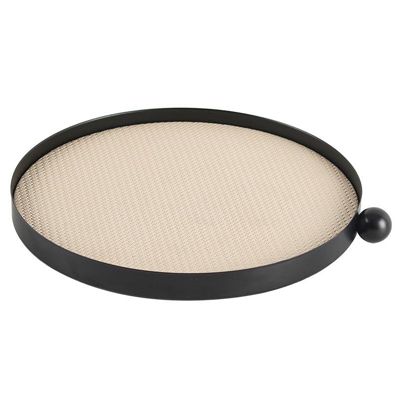 Light Luxury Leather Round Tray Model Room Decoration Living Room Coffee Table Dining Room Single Dot Retro Storage Tray Ornaments