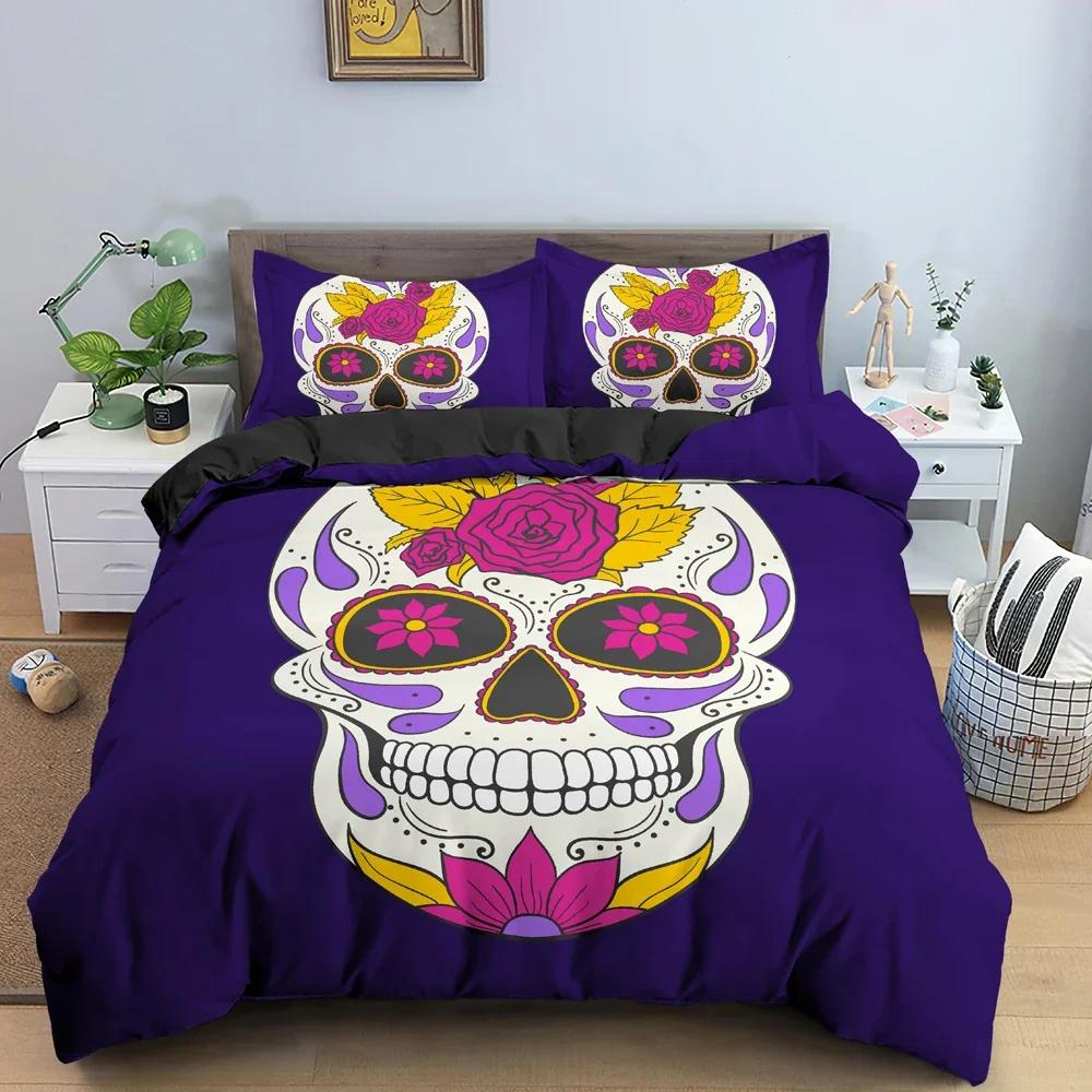 Heißer Stil Weiches Bettwäsche-Set 3D Digital Schädel Druck 2/3-teiliges Bettbezug-Set mit Reißverschluss Einzelbett Twin Doppelbett Full Queen King
