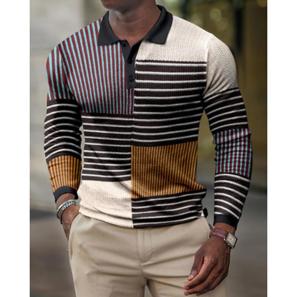 New Men's Sweatshirt Geometric 3D Printed Casual Lapel Polo Shirt