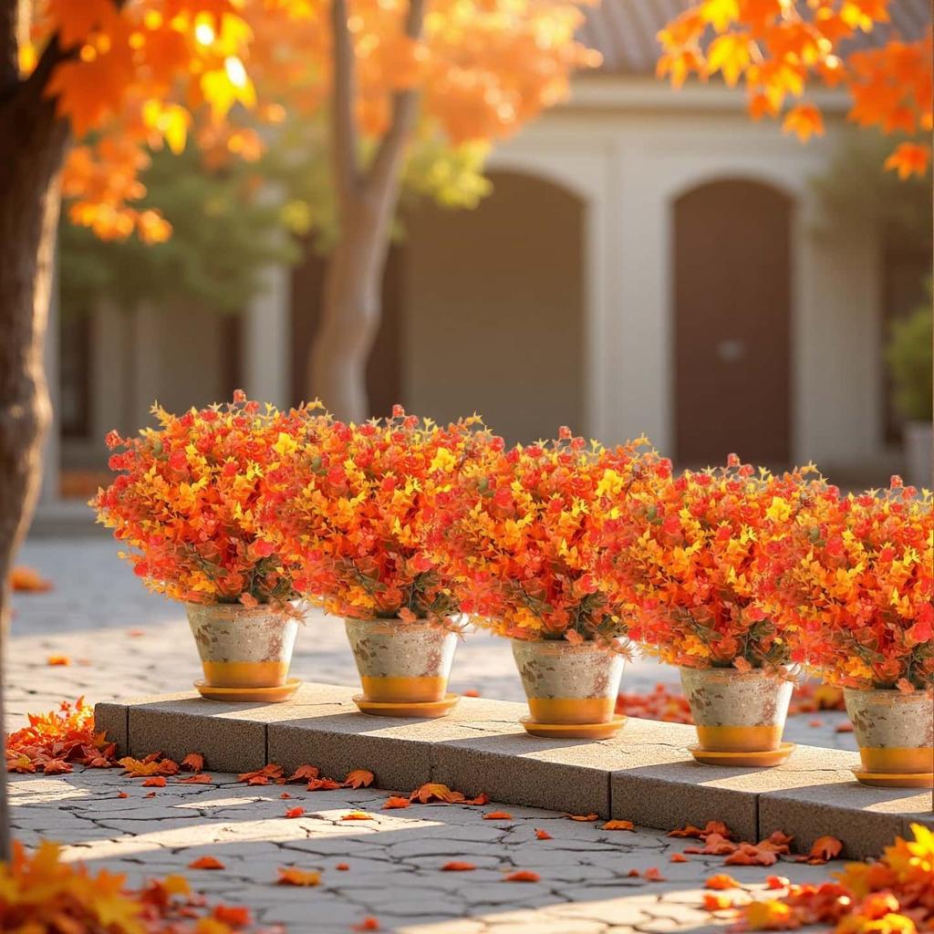 8 STK Kunstblumen - Orange, Gelb - Realistischer Kunststoff Herbstdeko für Thanksgiving, Halloween, Diwali & Feiern