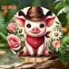 Retro Cowboy Pig Aluminum Metal Wall Art for Country Farmhouse Home Decor Vintage Animal Sign